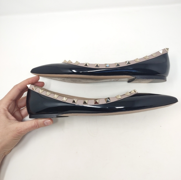 Valentino Garavani Size 39 Rockstud ballet flats ballerinas black patent - Picture 3 of 11